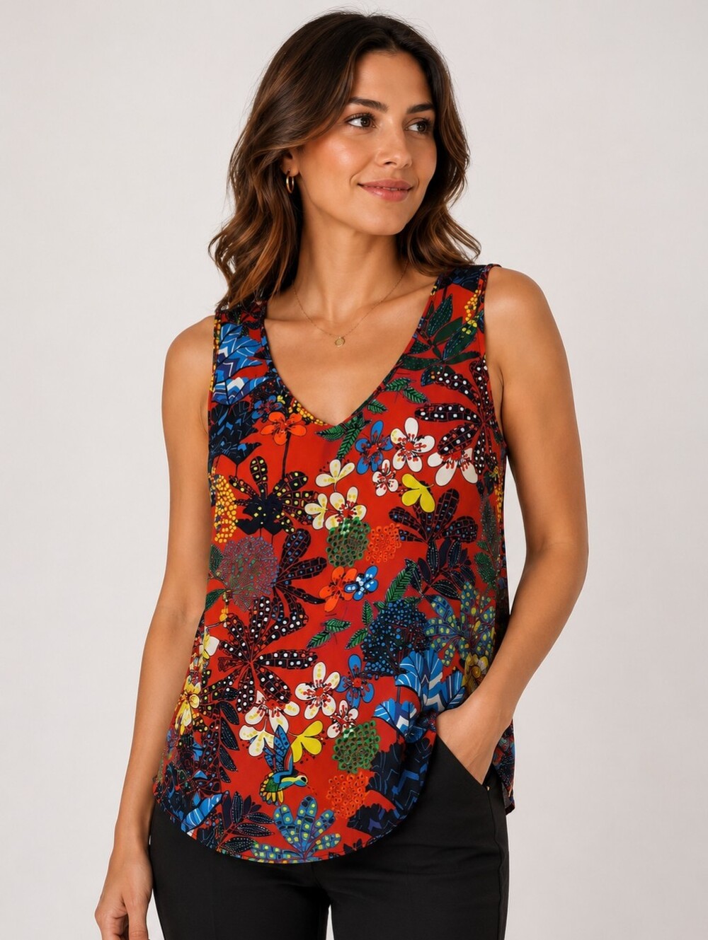 Ann Taylor Loft Red Floral Print Tank Top